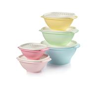 Tupperware Heritage Collection - Juego de 5 cuencos + 5 tapas (10 piezas) para almacenamiento de alimentos en colores vintage, apto para lavavajillas y sin BPA