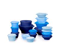 Tupperware Heritage Collection, nuevo juego de 36 piezas de recipientes para almacenamiento de alimentos en azul vintage, apto para lavavajillas y sin BPA (18 recipientes, 18 tapas)