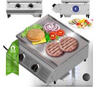 TurboTronic Parrilla de gas - BBQ6 - plancha de gas de sobremesa con placa de acero inoxidable 46 × 40 cm, 2 quemadores de 3,15 kW (6,3 kW), plancha grill, encendido piezoeléctrico, sistema recogegras