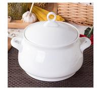 Tureen de cerámica de porcelana de 2,5 L con tapa y asas, apto para microondas y horno, para comedor en casa y fiestas familiares