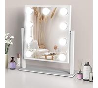 TUREWELL Hollywood Espejo Maquillaje con Luz, Espejo Tocador Lluminado Grande de 3 Colores y 9 Regulables LED Bombillas, Pantalla de Control Táctil y Rotación de 360 Grados (Blanco)