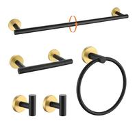 TURS Juego de 5 piezas de accesorios de baño de acero inoxidable SUS304, juego de toalleros de acero inoxidable dorado y negro, kit de accesorios de baño de 24 pulgadas, montado en la pared