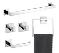 TURS Juego de 5 Piezas de Accesorios de baño de Cromo Pulido, toallero, Soporte para Papel higiénico y 2 Ganchos para Toallas, Montaje en Pared de Acero Inoxidable