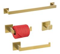 TURS Juego de Accesorios de baño de Oro Cepillado, Juego de 4 Piezas de Accesorios de baño, Juego de toallero Cuadrado de Acero Inoxidable