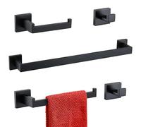 TURS Juego de toallero de baño Negro de 5 Piezas Que Incluye toallero de 23.6 Pulgadas, Soporte para Papel higiénico y 2 Ganchos para Bata, Juego de Soporte de baño de Acero Inoxidable SUS304