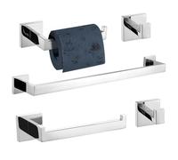 TURS Kit de Accesorios Baño Juego de 5 Accesorios de baño de Cromo Pulido, Soporte para Toallas de Mano y 2 Ganchos para Toallas, Montaje en Pared de Acero Inoxidable