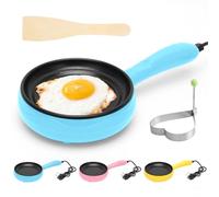 Tutamaz Sartén pequeña eléctrica 220 V mini sartén multifuncional sartén frita panqueques huevos con revestimiento antiadherente y espátula de madera para tortilla hamburguesa carne