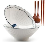 TuYines 2set 8 Pulgadas Bol Grande para Ramen de Cerámica 1100 ml, Cuenco Japonés Cerámica Ramen,Cuchara y Palillos para Ramens, Fideos y Sopas,Apto para lavavajillas y microondas (D)