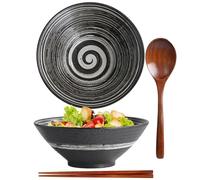 TuYines Ramen Bowl Set, Ramen Bowl con Löffel Essstöchen, Suppenschalen 1200ml, Vintage Ramenschale, Müsli-Schalen, Ensaladera, Cerámica, Japonés, 20 cm, 8 cm, 1200 ml, 3 unidades