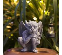 Tuzsocr Estatuas de jardín de gárgola solar, figura de gárgola con linterna solar LED, resistente a la intemperie, gárgola grotesca para exteriores, escultura gótica, decoración de Halloween, césped