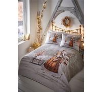 Twilight Santa Juego de Cama, diseño de Navidad, Funda de edredón y Funda de Almohada, Azul, Azul, Doublé