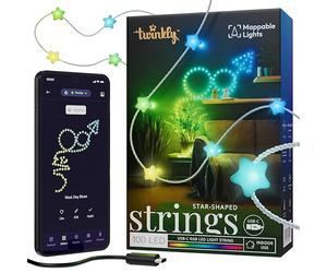 Twinkly Candies - Cadena de luces de Navidad con 100 LED RGB - Controlada por App y alimentada por USB-C - Decoración inteligente para interiores, 6m, Estrella, Cable Transparente