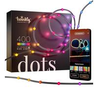 Twinkly Dots - Tira LED multicolor para exterior e interior, 20 m, tira LED RGB flexible, compatible con Alexa y Google Home, IP44, 16 M+ colores, controlada por aplicación, cable negro, 400 LED