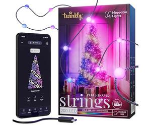 Twinkly Strings USB-C Pearls 200 LED, cadena de luz LED en forma de perla, luces de Navidad, luces LED RGB multicolor, LED asignables, compatible con Alexa, Google Home, alimentación USB-C, cable