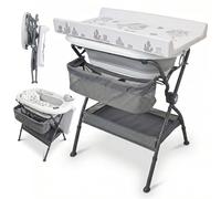 Twinly Bubbly Bañera Cambiador Plegable para Bebé 2 en 1 Ergonómica, Gris | Altura Regulable, Bañera Extraíble, Desagüe Integrado, Ideal para Baños Pequeños, Incluye Accesorios