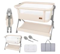 Twinly Comfortly Cuna Colecho y Minicuna Bebé 2 en 1 Plegable, Beige | Altura Ajustable y Función Antireflujo, Incluye Colchón, Bajera de Algodón y Bolsa de transporte