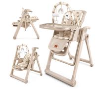 Twinly Movity Plus Trona Evolutiva Bebé 2 en 1 con Hamaca Balancín, Beige | Plegable, Ruedas con Bloqueo, Altura Ajustable, Arnés de 5 Puntos, Hasta 15 kg