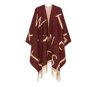 Twinset - Poncho Borgoña con Flecos - Jackets - Mujer - Rojo - ONE SIZE -