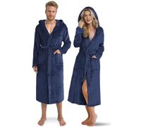 Twinzen Bata para mujer y hombre - Bata de microfibra ligera y suave con capucha y bolsillos - Talla XXL, Color Azul oscuro - Certificado OEKO-TEX