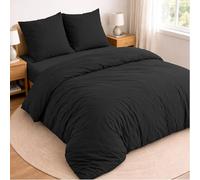 Twinzen Juego de Cama de 4 Piezas para Cama 135 - Funda Nordica 220x240 cm, Sabana Bajera 160 x 200 cm y 2 Fundas de Almohada 65x65 cm - Microfibra cepillada, Oeko-Tex - Negro
