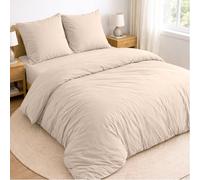Twinzen Juego de Cama de 4 Piezas para Cama 135 - Funda Nordica 220x240 cm, Sabana Bajera 160 x 200 cm y 2 Fundas de Almohada 65x65 cm - Microfibra cepillada, Oeko-Tex - Beige