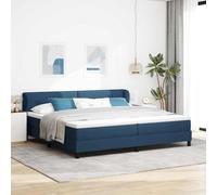 Twovex Cama con somier con colchón y cabecero azul, 200 x 200 cm, tela, cama doble con muelles y Kissbox, cama tapizada con somier incluido, superficie de descanso King para dormitorio