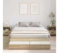 Twovex Estructura de almacenamiento de madera de roble Sonoma de 140 cm con 4 cajones, soporta hasta 200 kg, diseño moderno para dormitorio, ahorro de espacio, cama doble de 140 x 190 cm