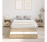 Twovex Estructura de almacenamiento de roble Sonoma, 120 x 200 cm, material de madera con 4 cajones, soporta hasta 200 kg, muebles de dormitorio, ahorra espacio, moderna cama de madera