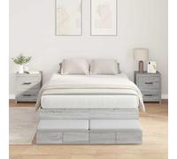 Twovex Somier de madera Sonoma gris de 120 cm con 4 cajones, somier de láminas para cama de matrimonio de 120 x 190 cm