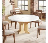 TWSOUL Mesa de Comedor Extensible Redonda, Mesa de Cocina Convertible Ovalada con Estante de Almacenamiento, MDF con Acabado Nogal, para 4-6 Personas, 90-120 x 90 x 75 cm