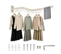 TWSOUL Tendedero de pared plegable, barra extensible con barra de extensión, secadora de pared para balcón, aluminio para taladrar ropa con ganchos (blanco crema, plegable en 3 capas, 125,7 cm)