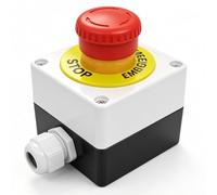 TWTADE/22 mm 2 NC Rojo Sign Mushroom Emergencia Stop Pulsador de botón estación 10 A 600 V Stop Switch Box (garantía 3 años) YW1B-V4E02R-BOX