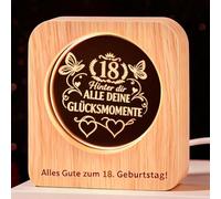 TXErfolg Lámpara de Noche de Madera para el 18.º Cumpleaños con 1m cable | Regalos para Chicas y Chicos que Cumplen 18, Lámpara de Noche LED, Alimentación USB (8 x 7,5 x 2,8 cm)