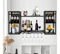TYHAYJYK Botellero de Pared de 120 cm, de Metal, de 2 Niveles, con Soporte para 5 Copas, Ideal para Bar, Comedor, Cocina y Sala de Estar (Negro, 120 x 25 x 60 cm)