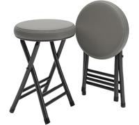 tylxayoxa Taburete Plegable Resistente De 20 Pulgadas: Asiento Acolchado Sin Respaldo For Espacios Pequeños, Portátil Y Apilable(Gray)