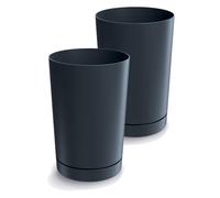 Tymar Maceta alta con plato, paquete de 2 unidades, maceta decorativa de plástico, forma redonda, moderna, para interiores (ø 30 cm Alto, (2pack) Grafito)