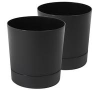 Tymar Macetero con plato, paquete de 2 unidades, maceta decorativa de plástico, forma redonda, moderna, para interiores (18 cm de diámetro, 2 unidades), color negro