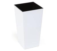 Tymar Macetero de plástico, grande, cuadrado, alto, brillo, jardín, balcón, terraza, casa (blanco alto, 19 x 19 cm)