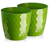 Tymar Macetero decorativo de plástico, brillante, ligero, de forma redonda, para interiores, 25 cm, color verde