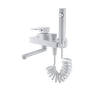 TYMYW Grifo para Fregadero de Pared Latón con Pistola Rociadora,Grifo Cocina Caño Largo Giratorio 180° Mezclador,Blanco,25Cm