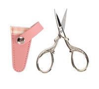 TYTOGE Juego de Tijeras y Funda para Coser, Tijeras de Bordar Ligeras de Alta Dureza, Cuero PU de Acero Inoxidable Afilado para Punto de Cruz (Funda a cuadros rosa carne y doradas)