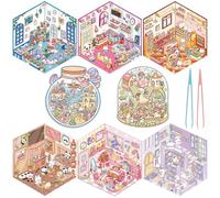 TYXHXTF 8PCS Lindo Fun Cartoon 3D Sticker Scene, Diy 3D Casa Pegatinas Reutilizables, Pegatinas 3D para Escenas de Bricolaje, Regalo Ideal (Con 2 pinzas)