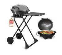 TZS First Austria - Barbacoa eléctrica 2 en 1 de mesa y suelo 2400W - BBQ plegable para balcón y terraza con tapa y carrito - Parrilla esférica con termómetro y bandeja recogegrasas