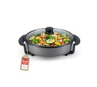 TZS First Austria - Paellera Eléctrica 1,8L - 1500W - 5 Niveles de Temperatura - Termostato, Tapa de Cristal y Antiadherente - Ø30cm Sartén Eléctrica Multifunción hasta 240°C - Gris