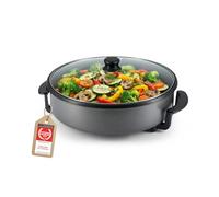 TZS First Austria - Paellera Eléctrica 6,5L - 1500W - 5 Niveles de Temperatura - Termostato, Tapa de Cristal y Antiadherente - Ø40cm Sartén Eléctrica Multifunción hasta 240°C - Gris/Negro