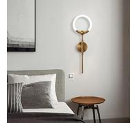TZSMUM Apliques de Pared Moderno LED Lámpara de Pared Interior Simples Decorativo Iluminación de Pared Anillo Diseño Hierro Acrílico para Pasillo Escaleras Salones (Color Cobre,Luz Blanca)