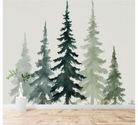 Tzxztt Acuarela Pinos Bosque Verde Paisaje Arte Papel Pintado 3D Seda Texturizada Primera Calidad Neutros Material Ideal Para SalóN Dormitorio-200cm×140cm