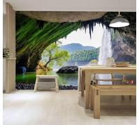 Tzxztt Cueva Cascada Río Bosque Verde Paisaje Papel Pintado 3D Seda Texturizada Primera Calidad Neutros Material Ideal Para SalóN Dormitorio-430cm×300cm