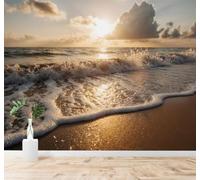 Tzxztt Dorado Puesta De Sol Playa Olas Nubes Papel Pintado 3D Seda Texturizada Primera Calidad Neutros Material Ideal Para SalóN Dormitorio-430cm×300cm