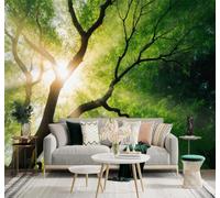 Tzxztt Luz Del Sol Frescura Bosque Verde Árboles Paisaje Natural Papel Pintado 3D Seda Texturizada Primera Calidad Neutros Material Ideal Para SalóN Dormitorio-400cm×280cm